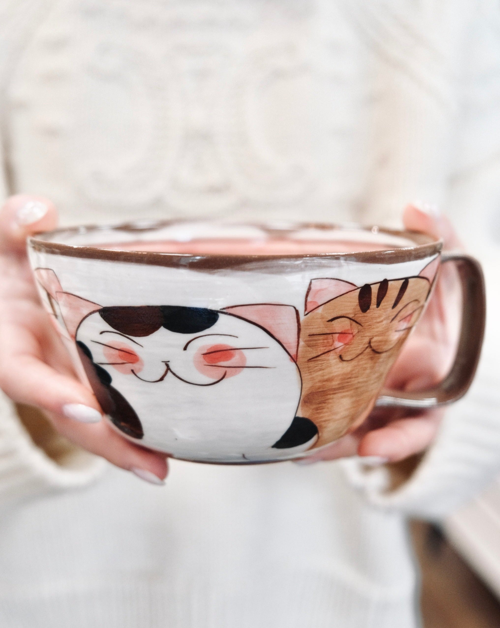 Hasami ware Handcraft Kitty Cat Soup Mug 500ml/16oz (Large)