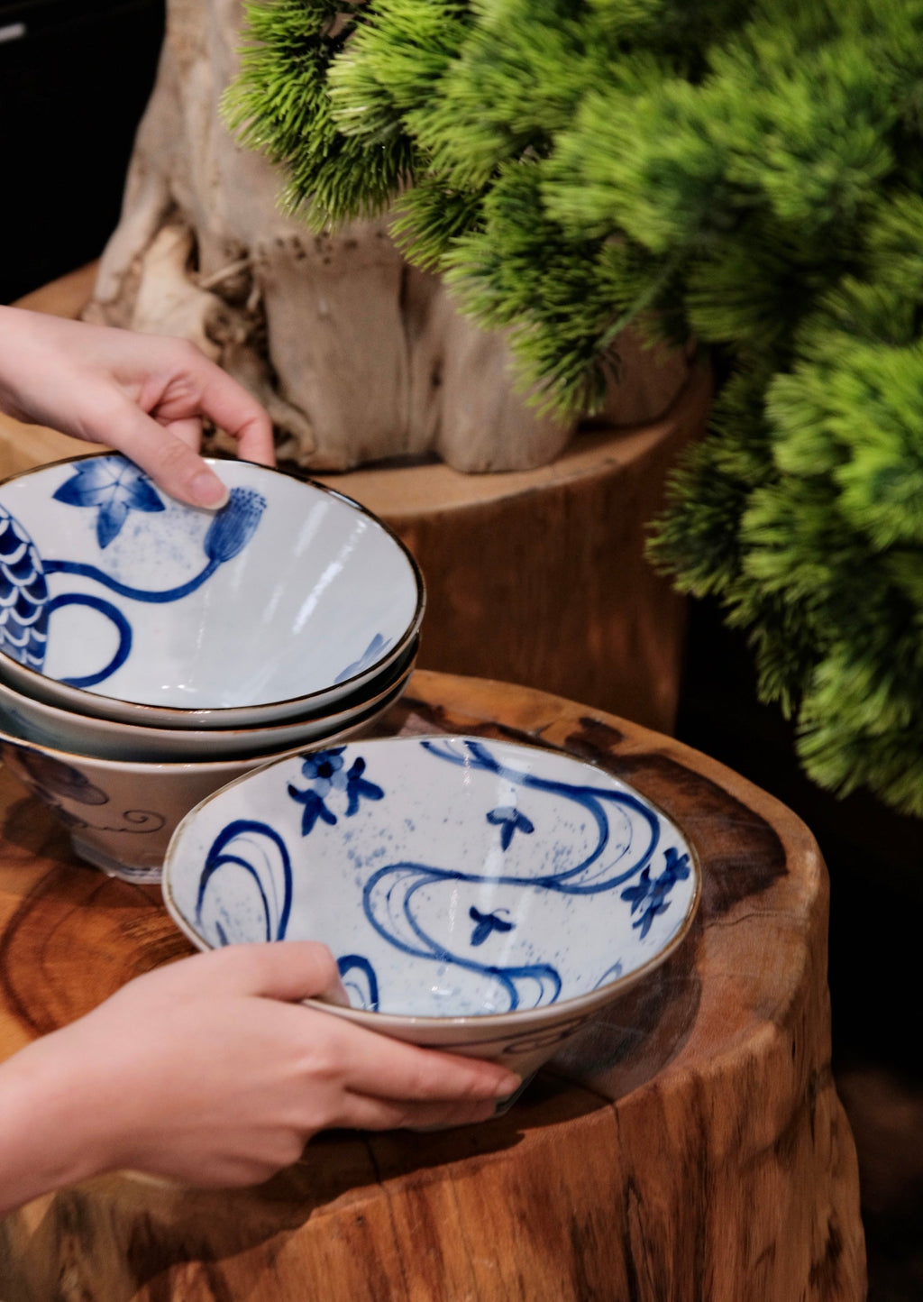 Arita Yaki Sometsuke Blue and White Handmade 7.5inch Large Ramen Bowl