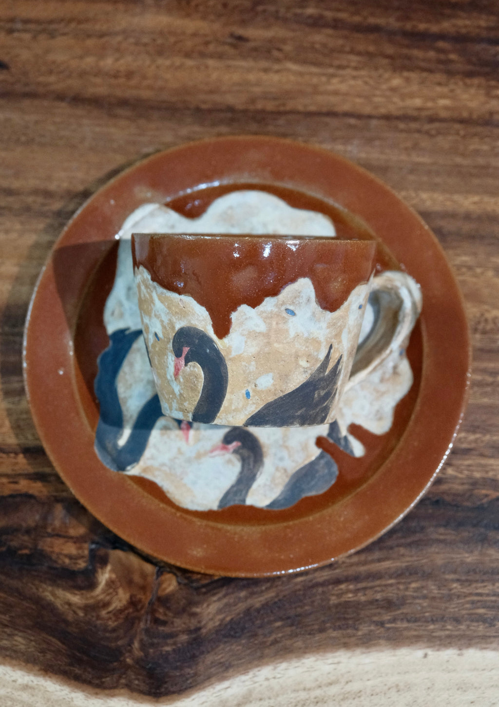 2025 Artisans-森安幸代 Acne Pottery Studio Handmade Swan Cup and Saucer